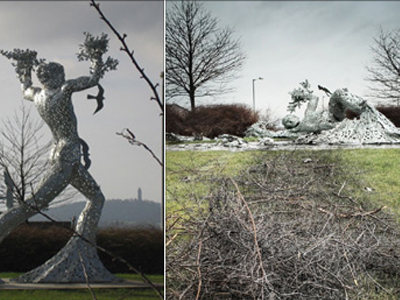 Καταστράφηκε από αυτοκίνητο ο «Άνδρας σε κίνηση»
