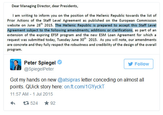 Η επιστολή όπως δημοσιεύτηκε από τους Financial Times