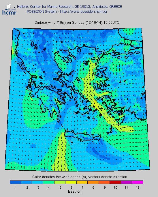 Σύστημα «Ποσειδών»: Η ταχύτητα των ανέμων στις 15.00 το μεσημέρι της Κυριακής